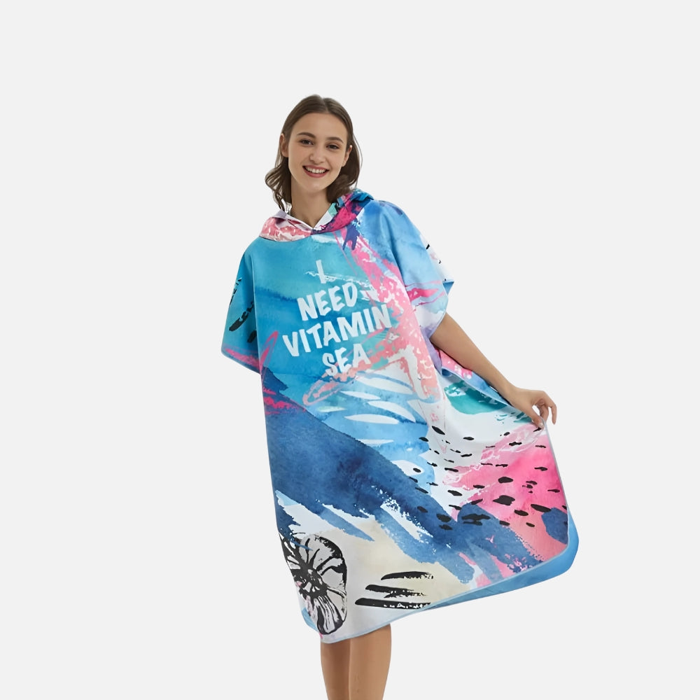 Poncho Surf Bleu Et Corail