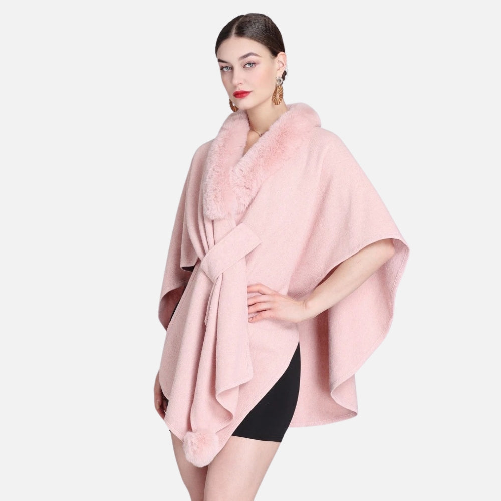 Manteau Poncho Col Fourrure