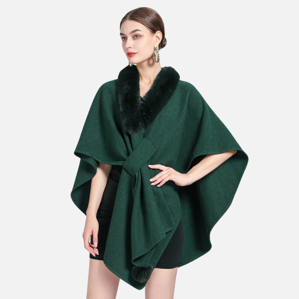 Manteau Poncho Col Fourrure