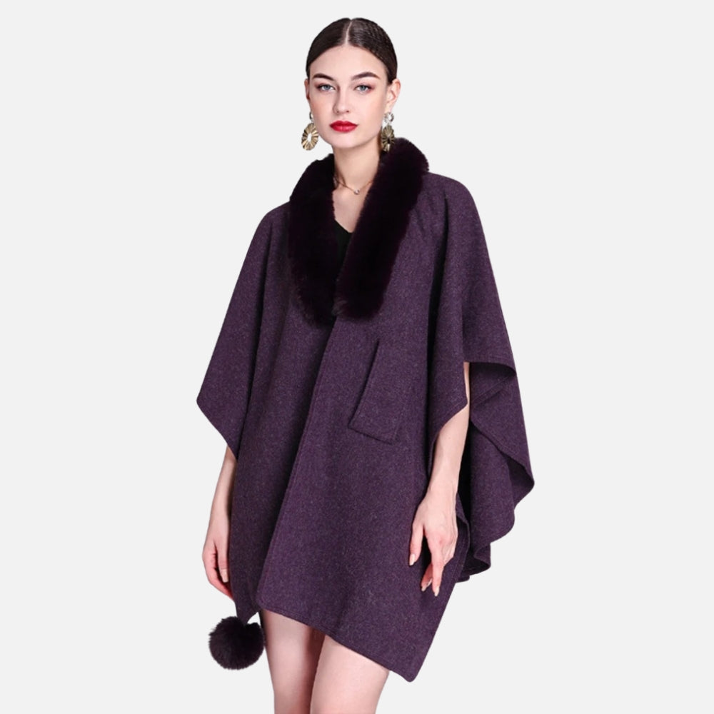 Manteau Poncho Col Fourrure
