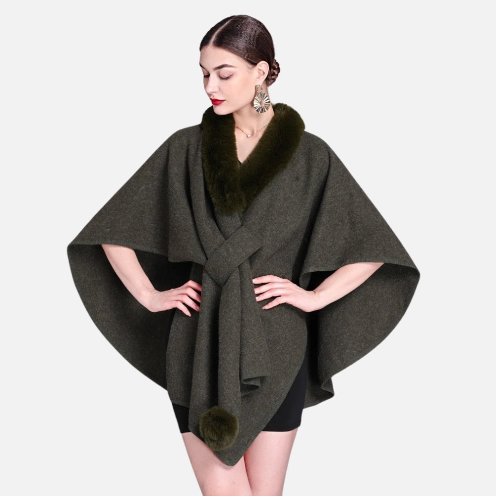 Manteau Poncho Col Fourrure