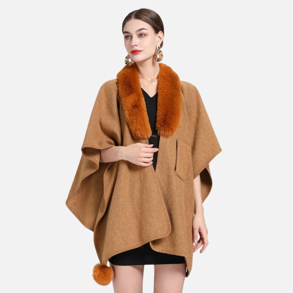 Manteau Poncho Col Fourrure