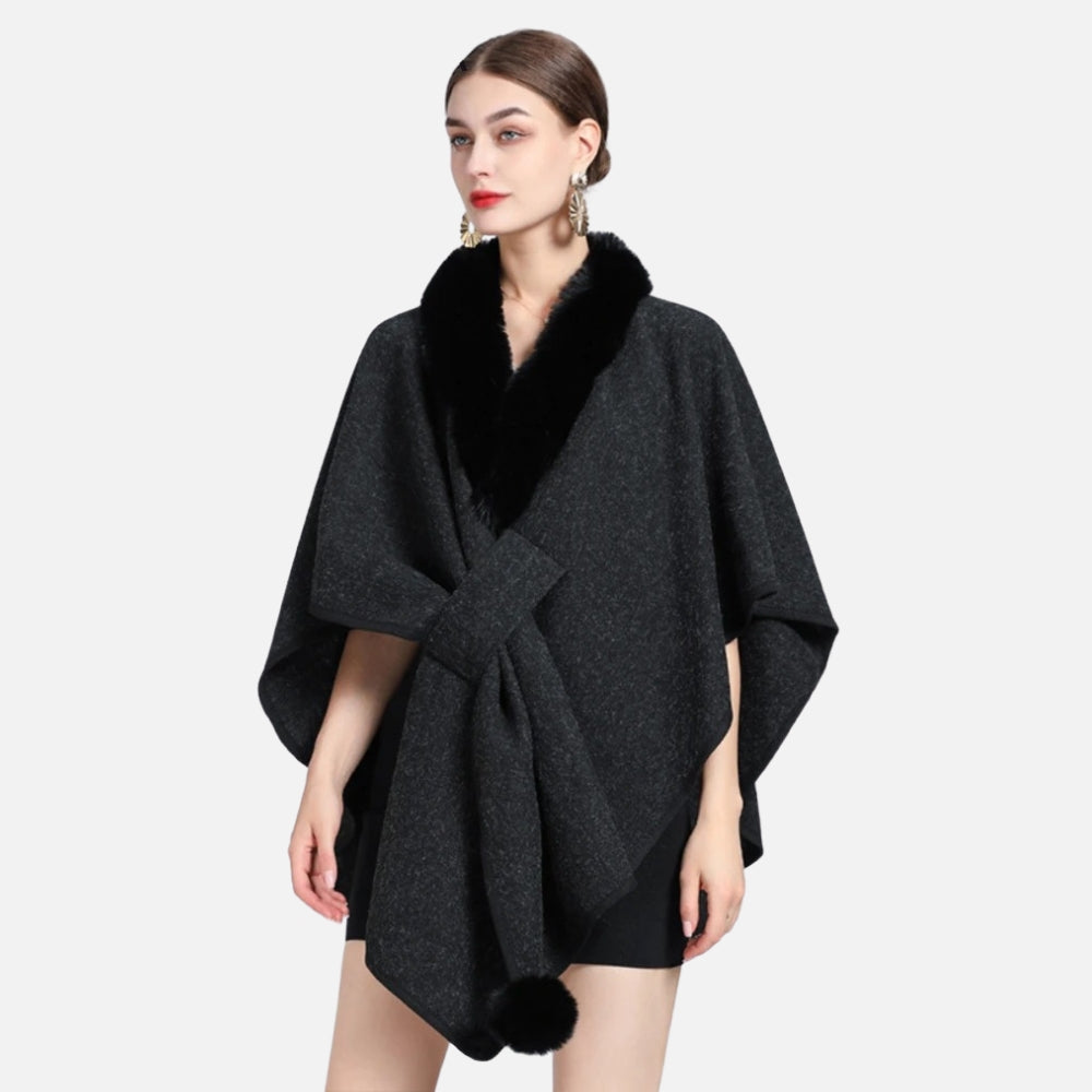 Manteau Poncho Col Fourrure