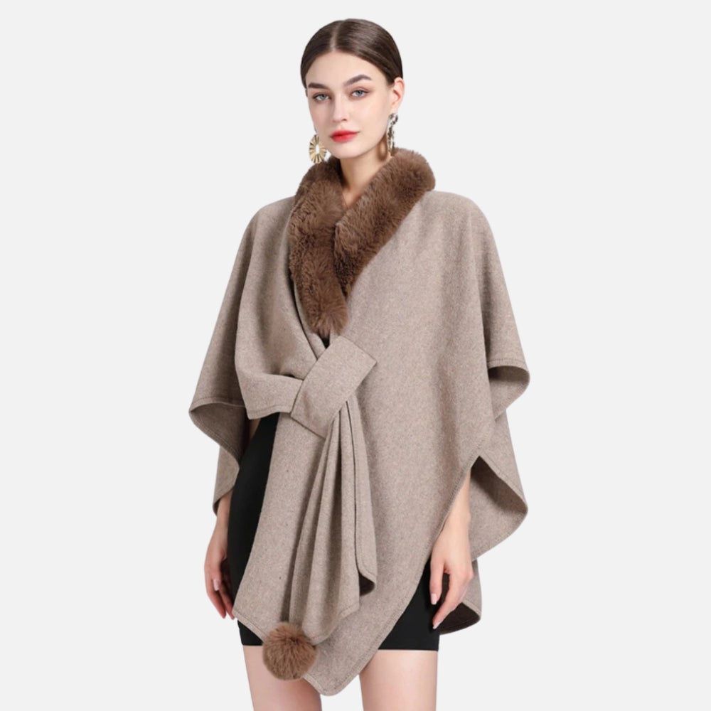 Manteau Poncho Col Fourrure