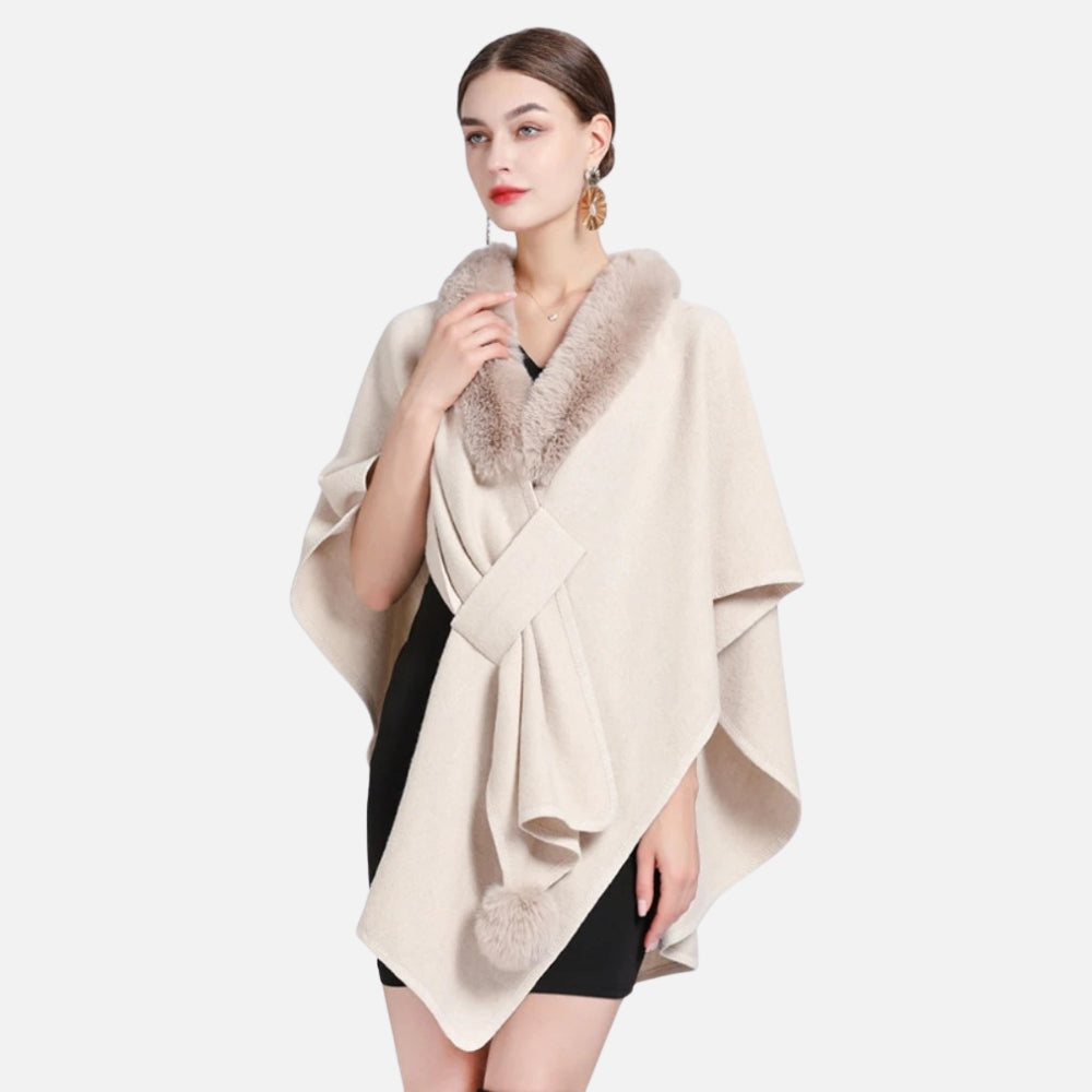 Manteau Poncho Col Fourrure