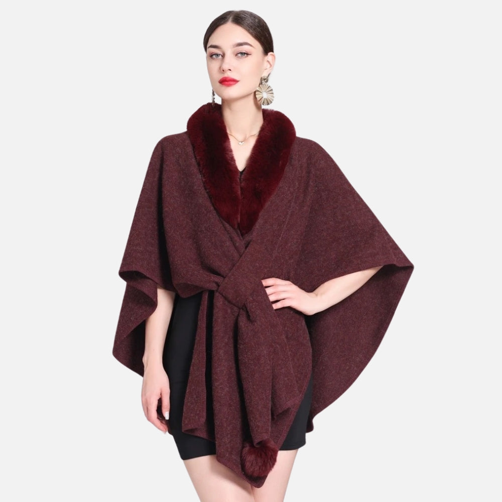 Manteau Poncho Col Fourrure