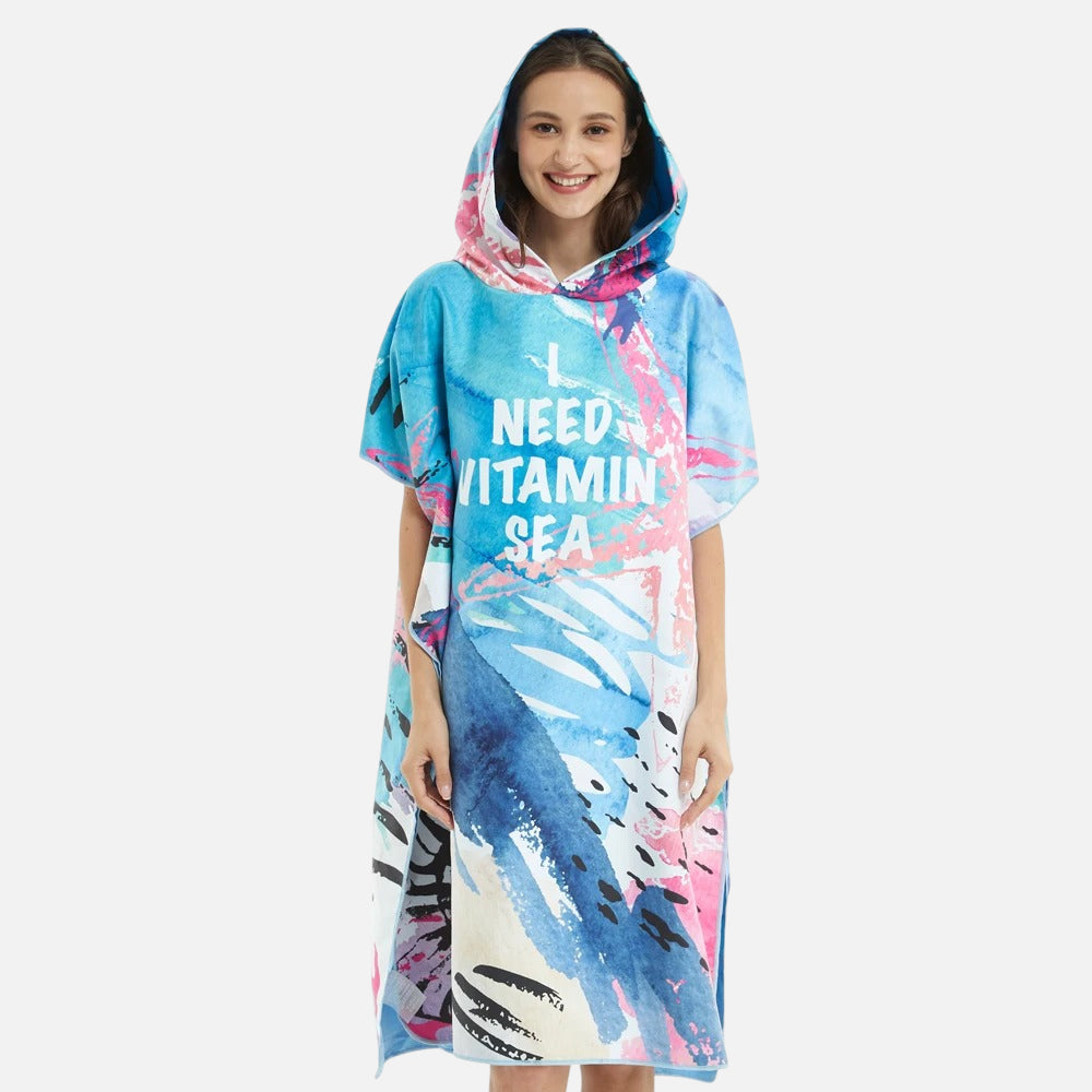 Poncho Surf Bleu Et Corail
