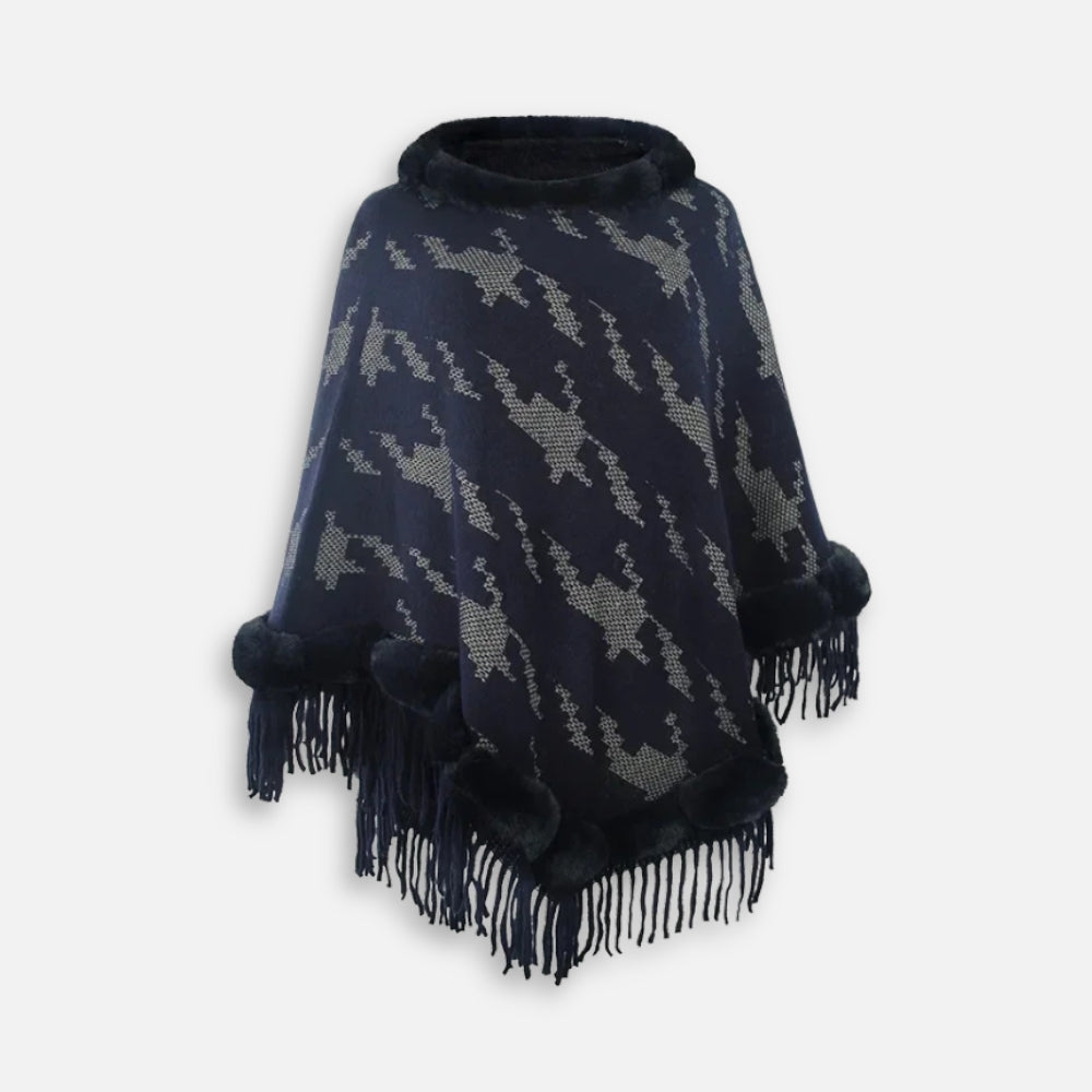 Poncho Col Fourrure Femme