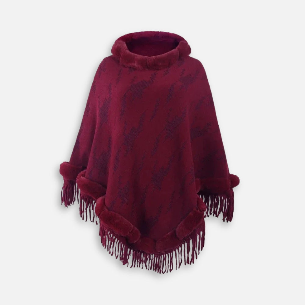 Poncho Col Fourrure Femme