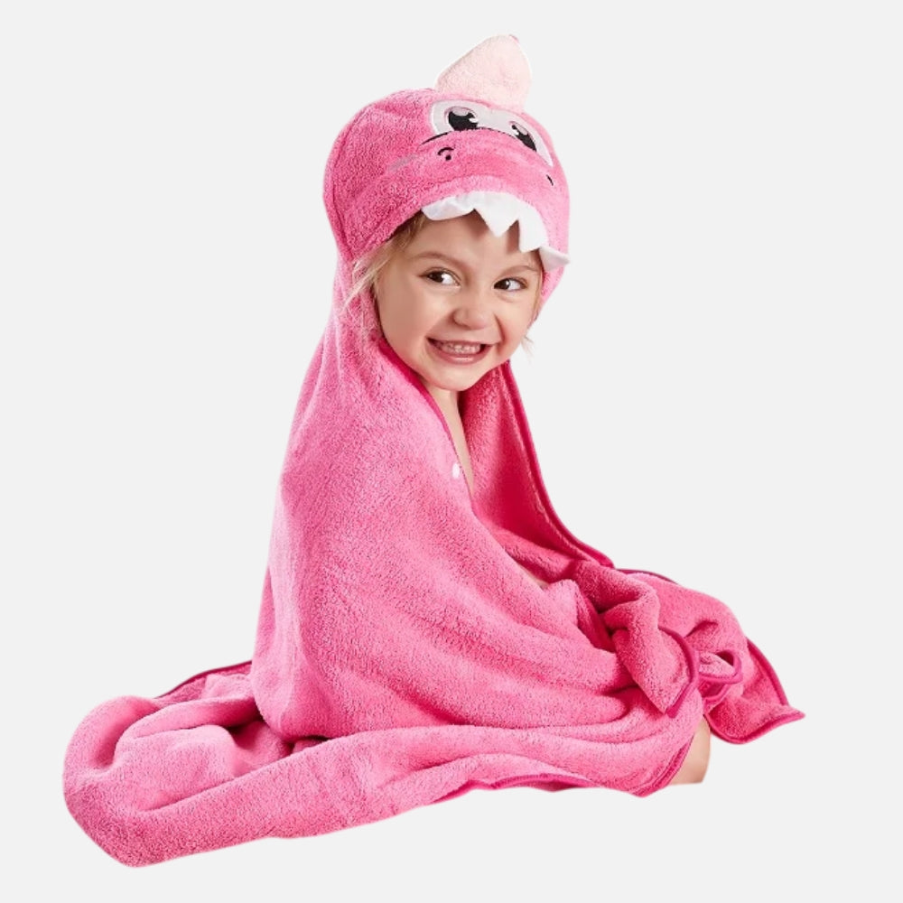 Poncho De Bain Dinosaure Rose