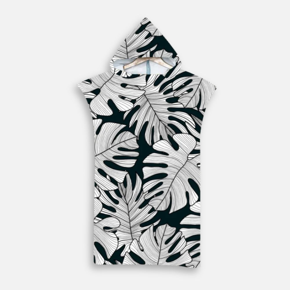 Poncho De Bain Feuilles Noir et Blanc