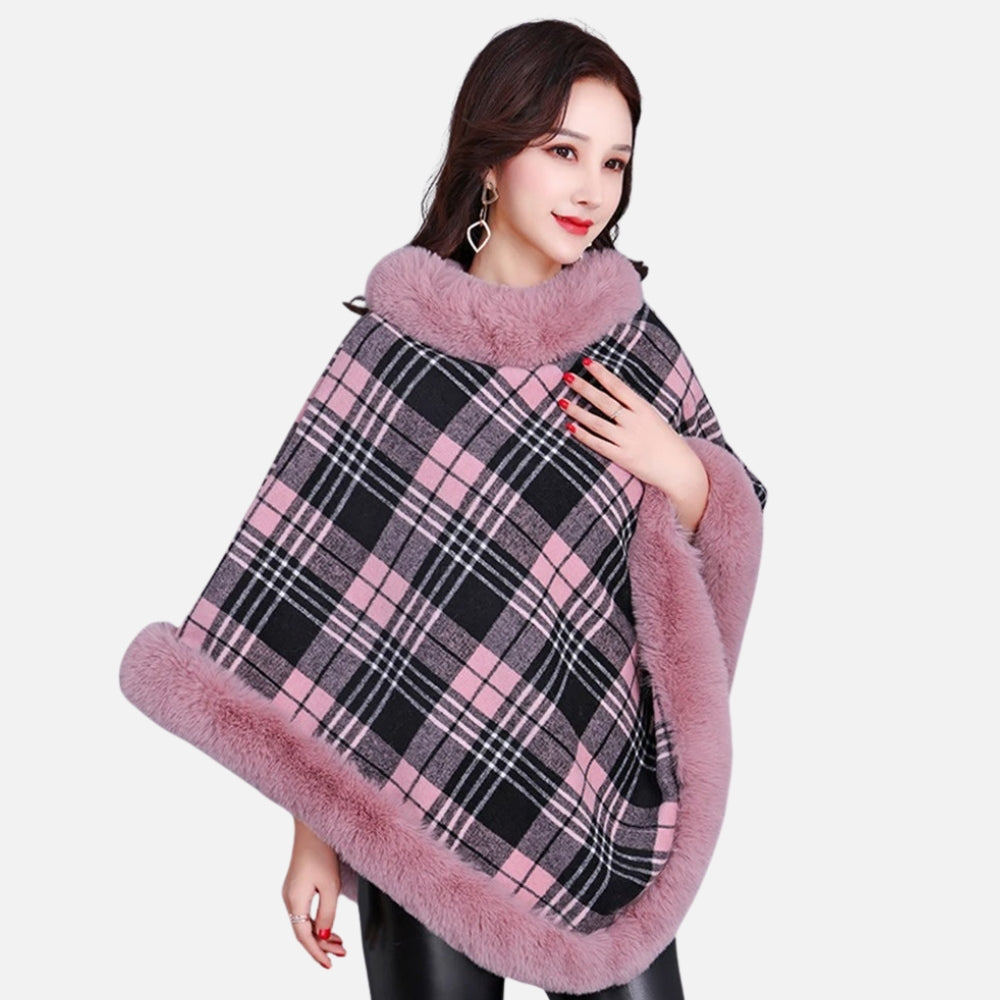 Poncho Femme Avec Finitions Fourrure