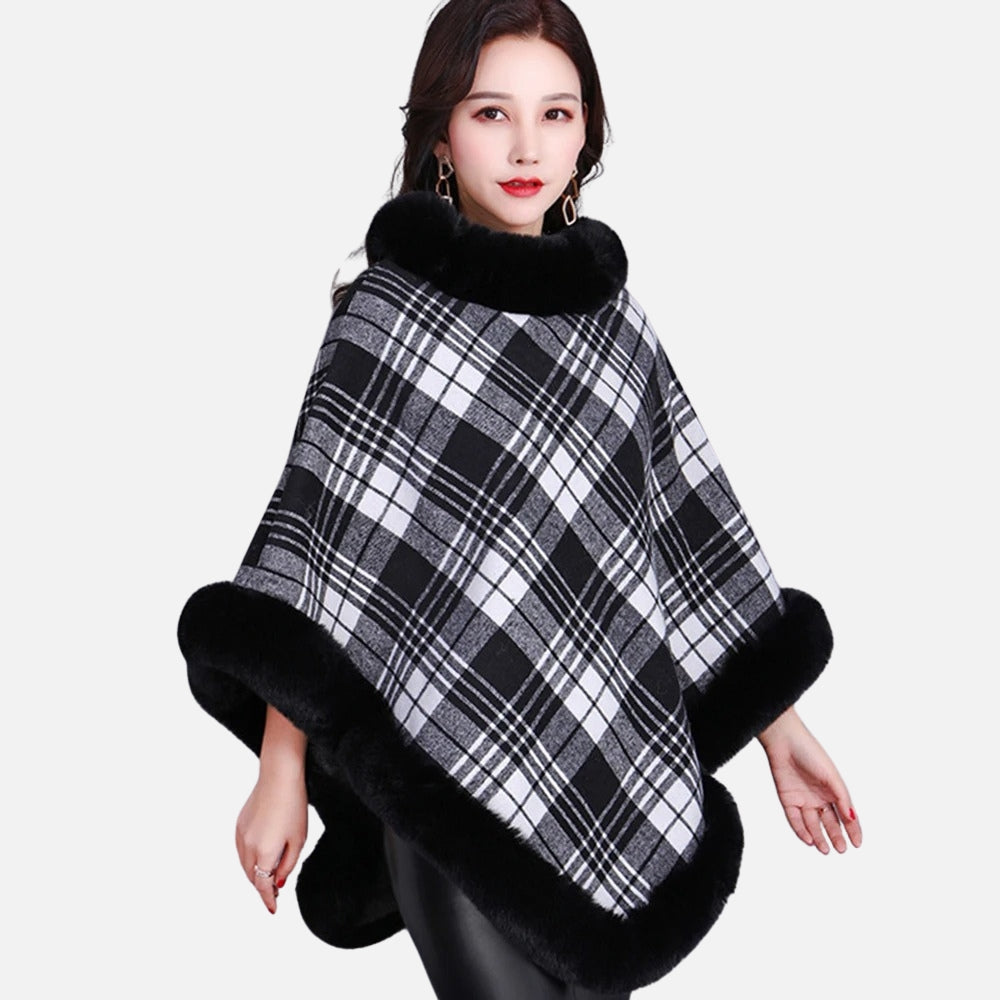 Poncho Femme Avec Finitions Fourrure