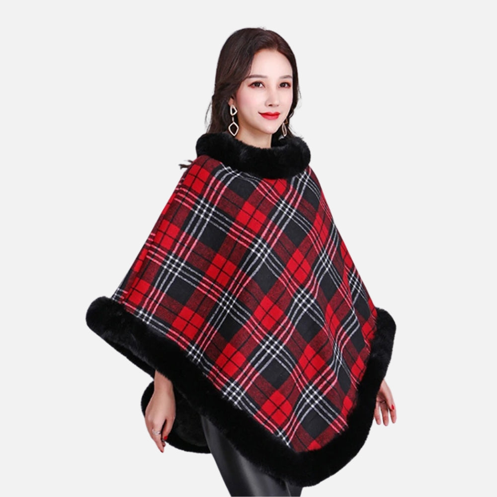 Poncho Femme Avec Finitions Fourrure