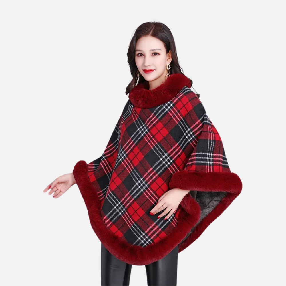 Poncho Femme Avec Finitions Fourrure