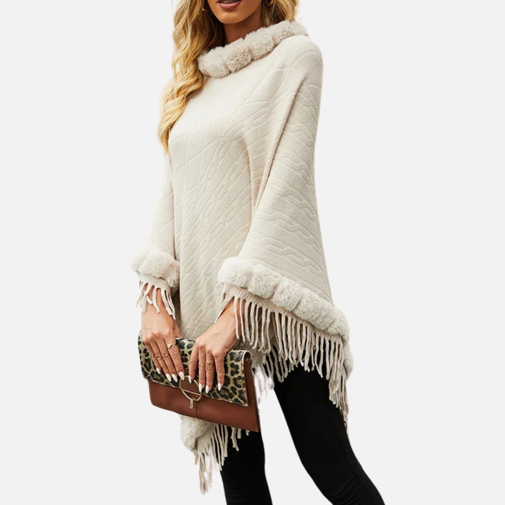 Poncho Fourrure Avec Franges