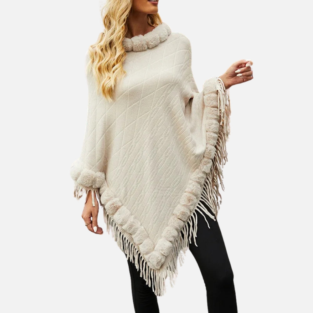Poncho Fourrure Avec Franges