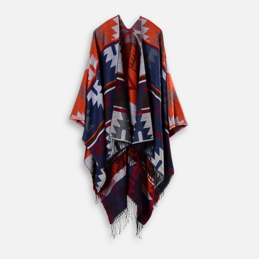 Poncho Orange Motifs Péruviens