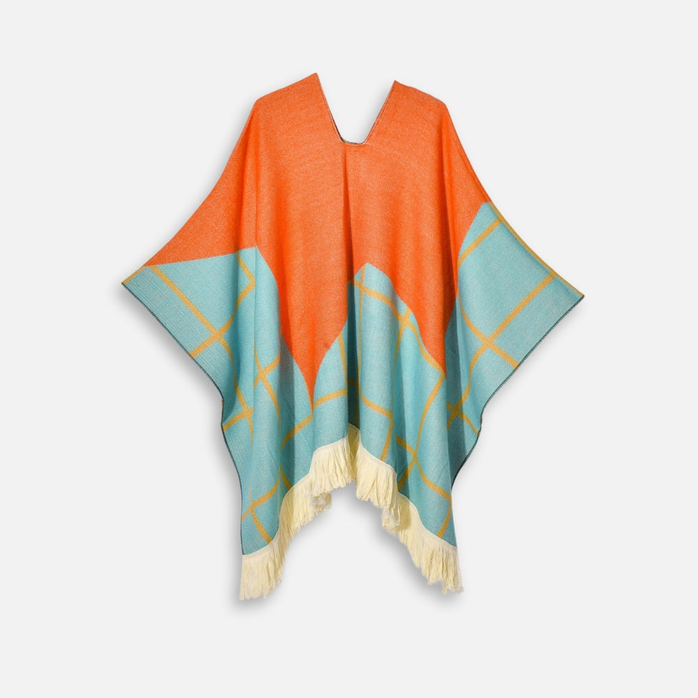 Poncho Péruvien Motifs à Carreaux
