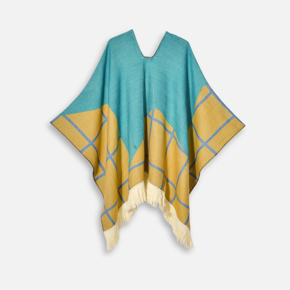 Poncho Péruvien Motifs à Carreaux