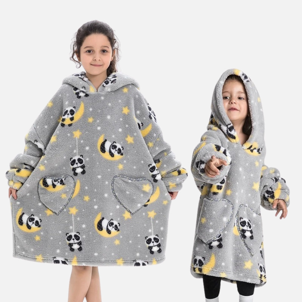 Poncho Plaid Lune et Panda