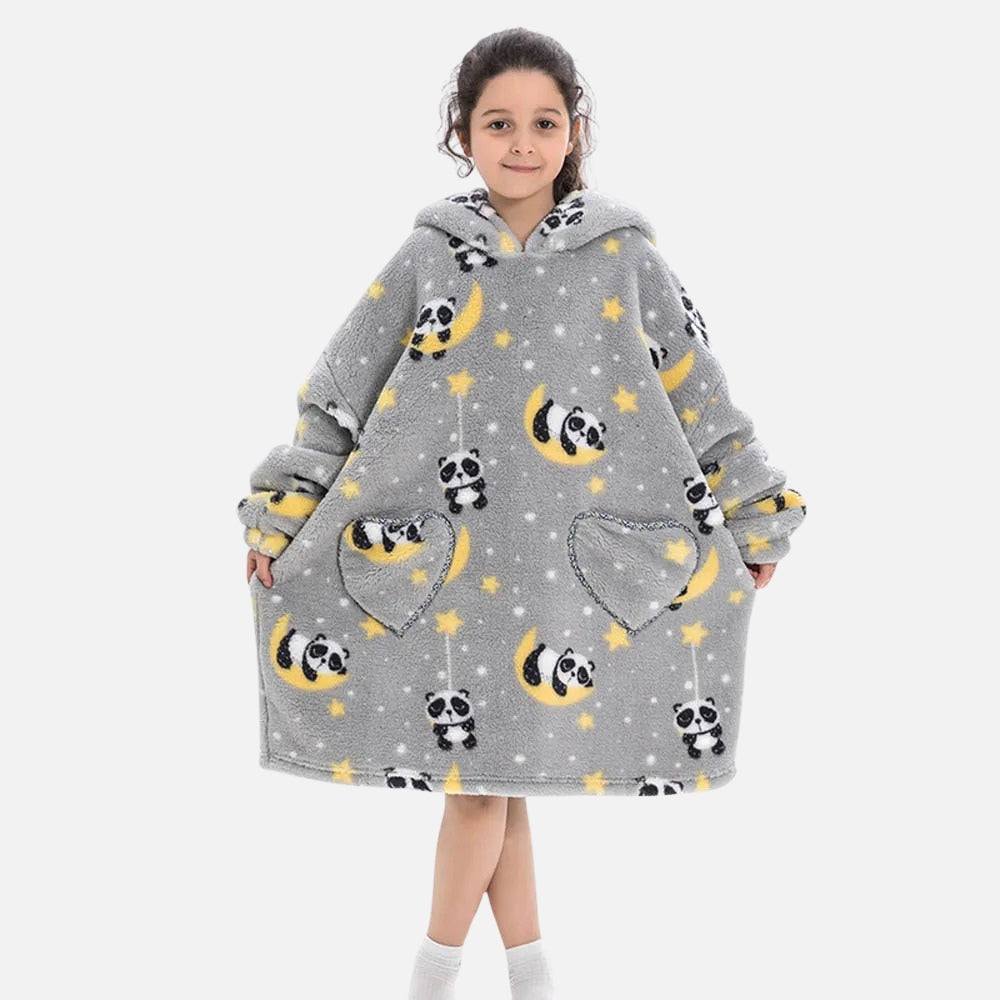 Poncho Plaid Lune et Panda