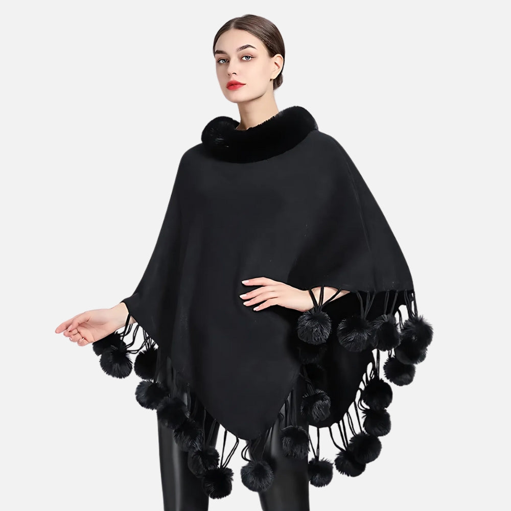 Poncho Femme Pompon