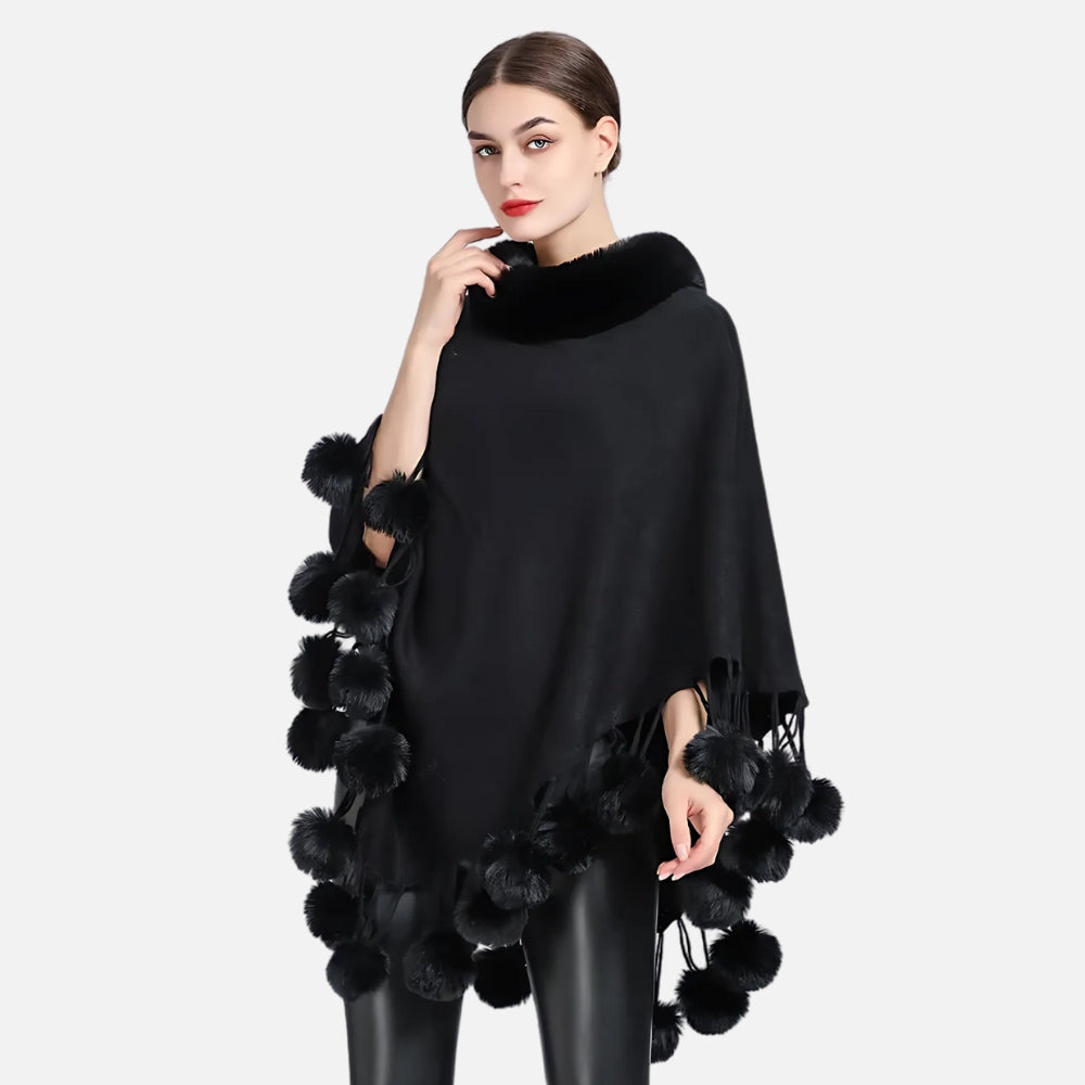 Poncho Femme Pompon