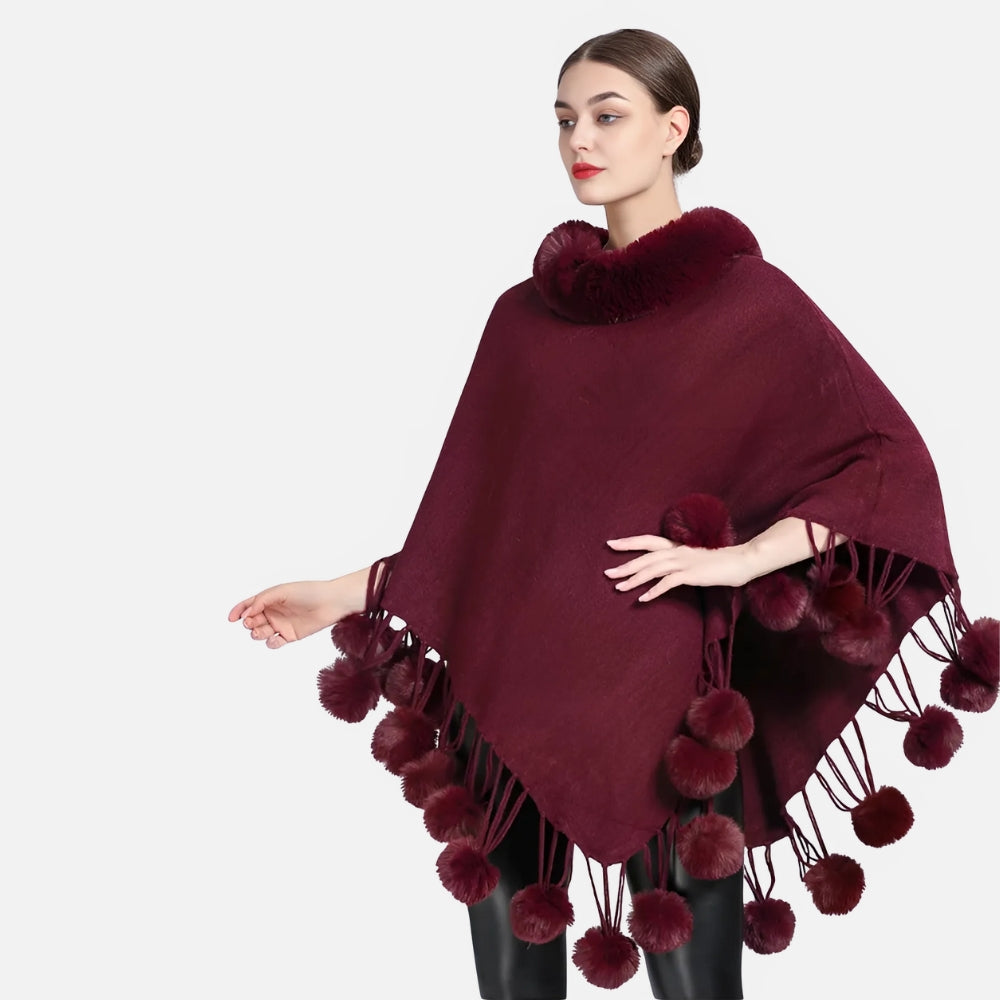 Poncho Femme Pompon