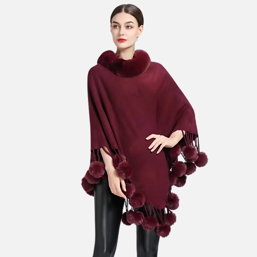 Poncho Femme Pompon