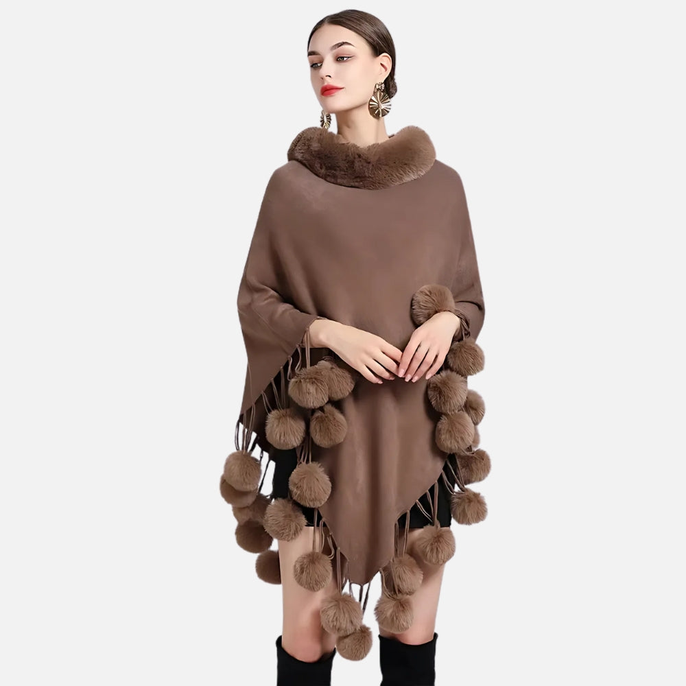 Poncho Femme Pompon