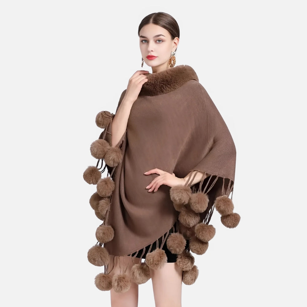 Poncho Femme Pompon