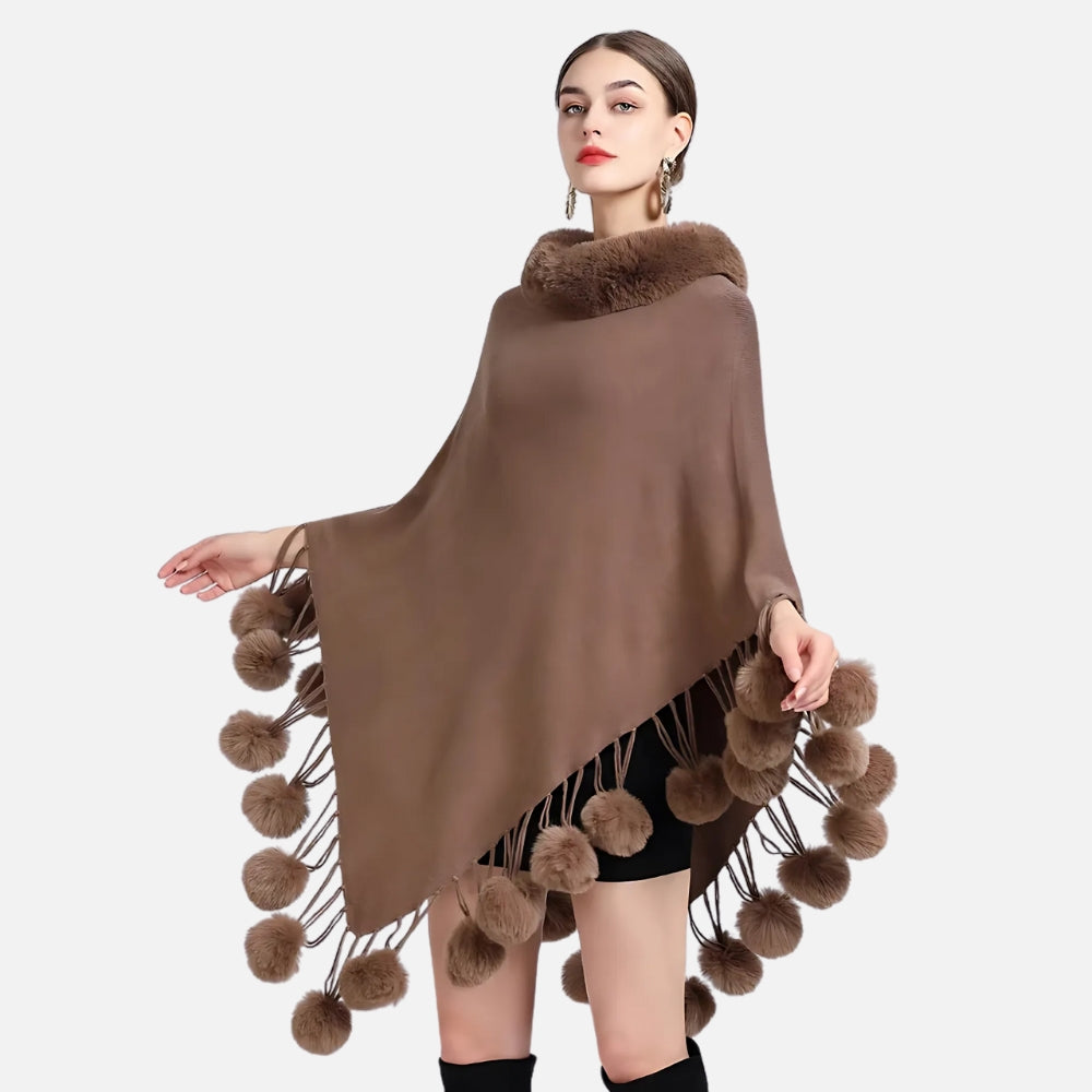 Poncho Femme Pompon