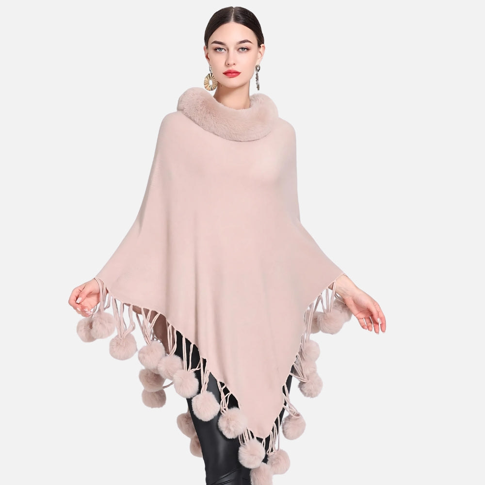 Poncho Femme Pompon