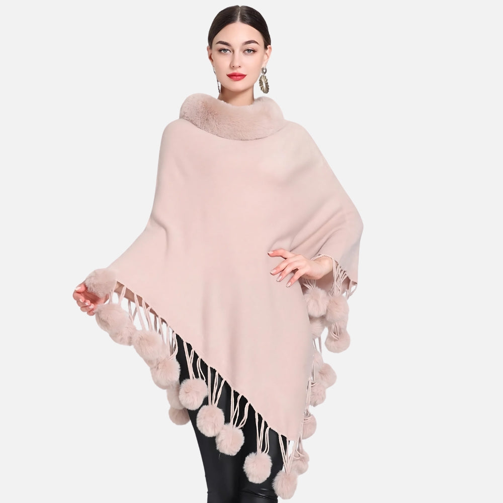 Poncho Femme Pompon