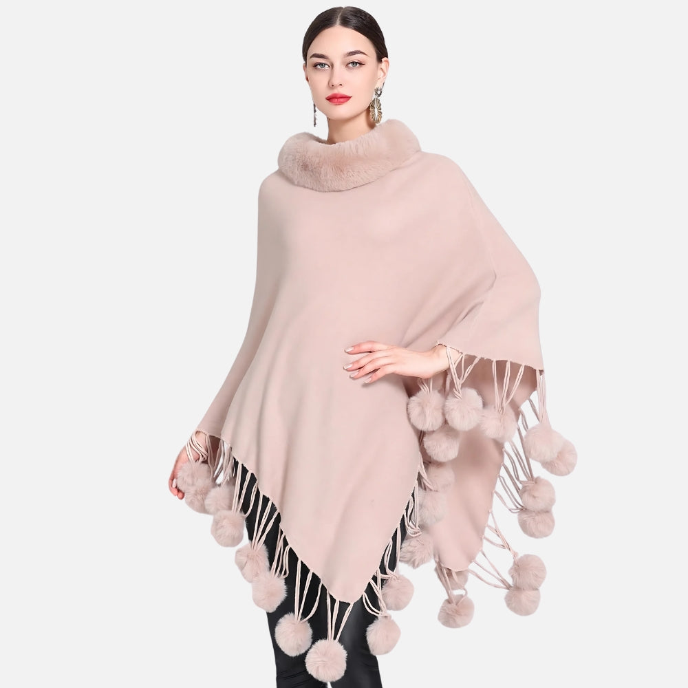 Poncho Femme Pompon