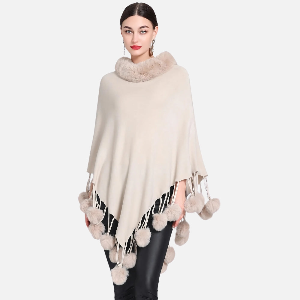 Poncho Femme Pompon