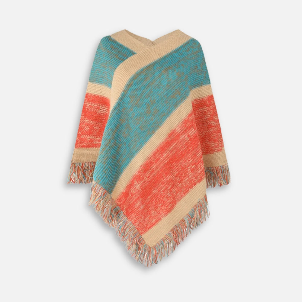 Poncho Bleu à Franges