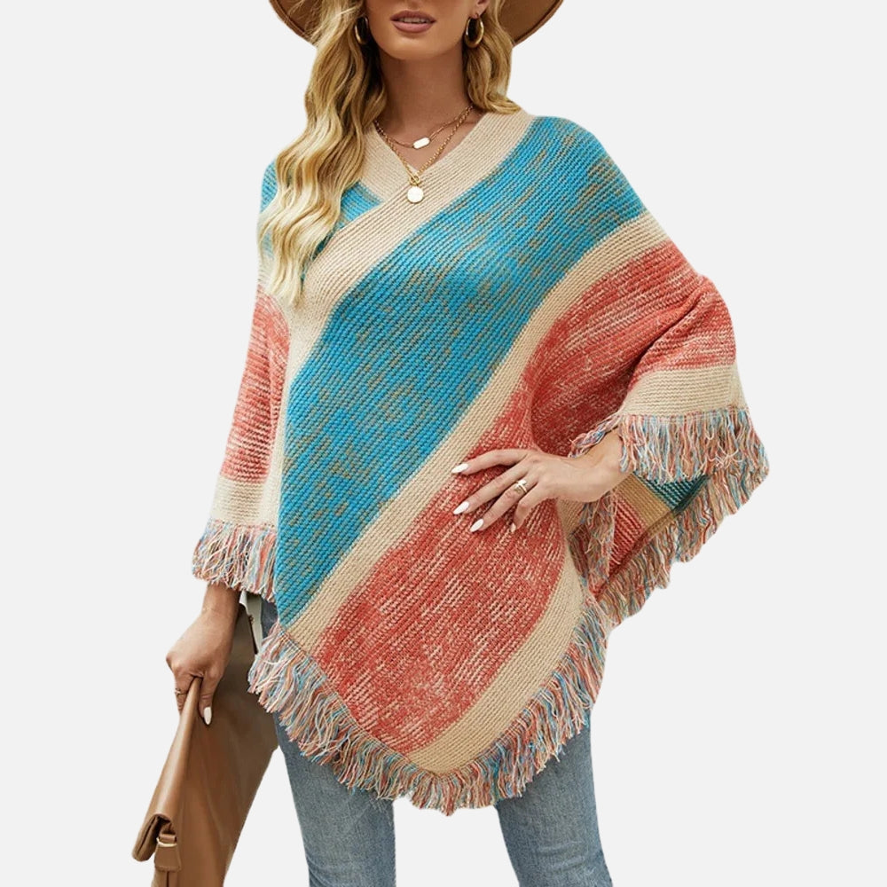 Poncho Bleu à Franges