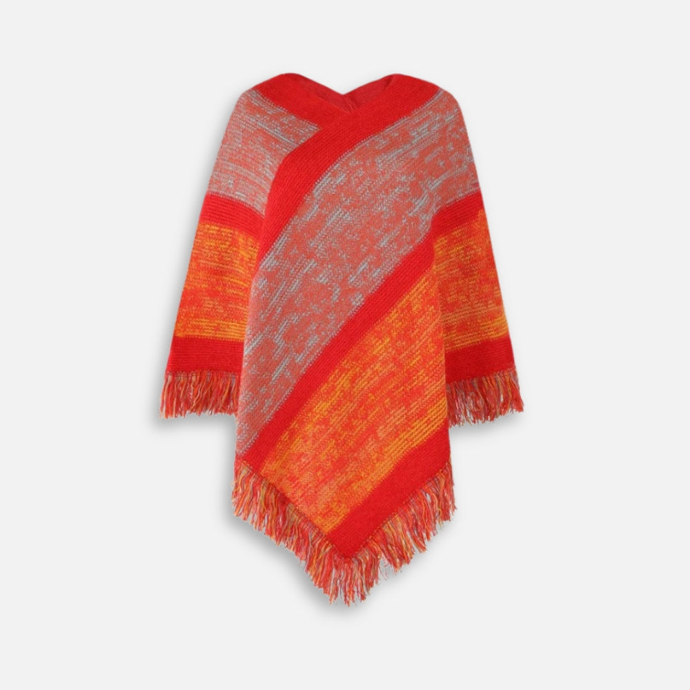 Poncho Rouge à Franges