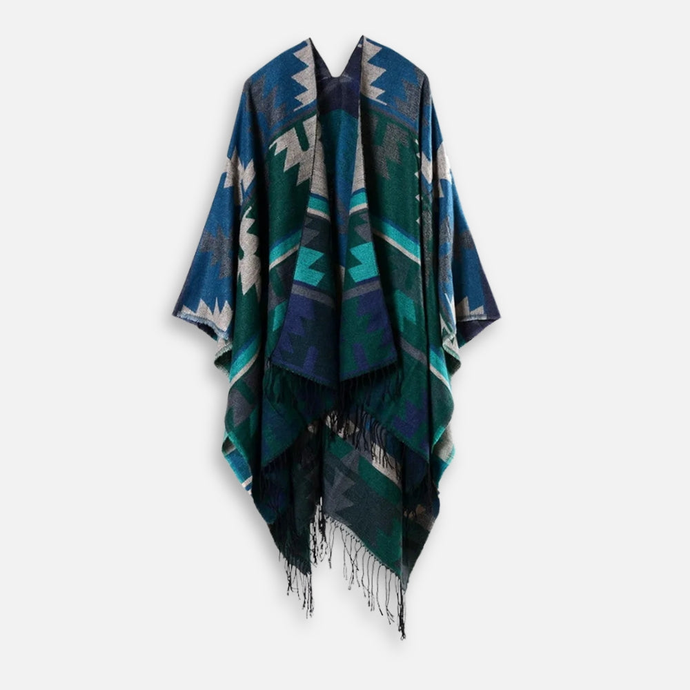 Poncho Turquoise Motifs Péruviens