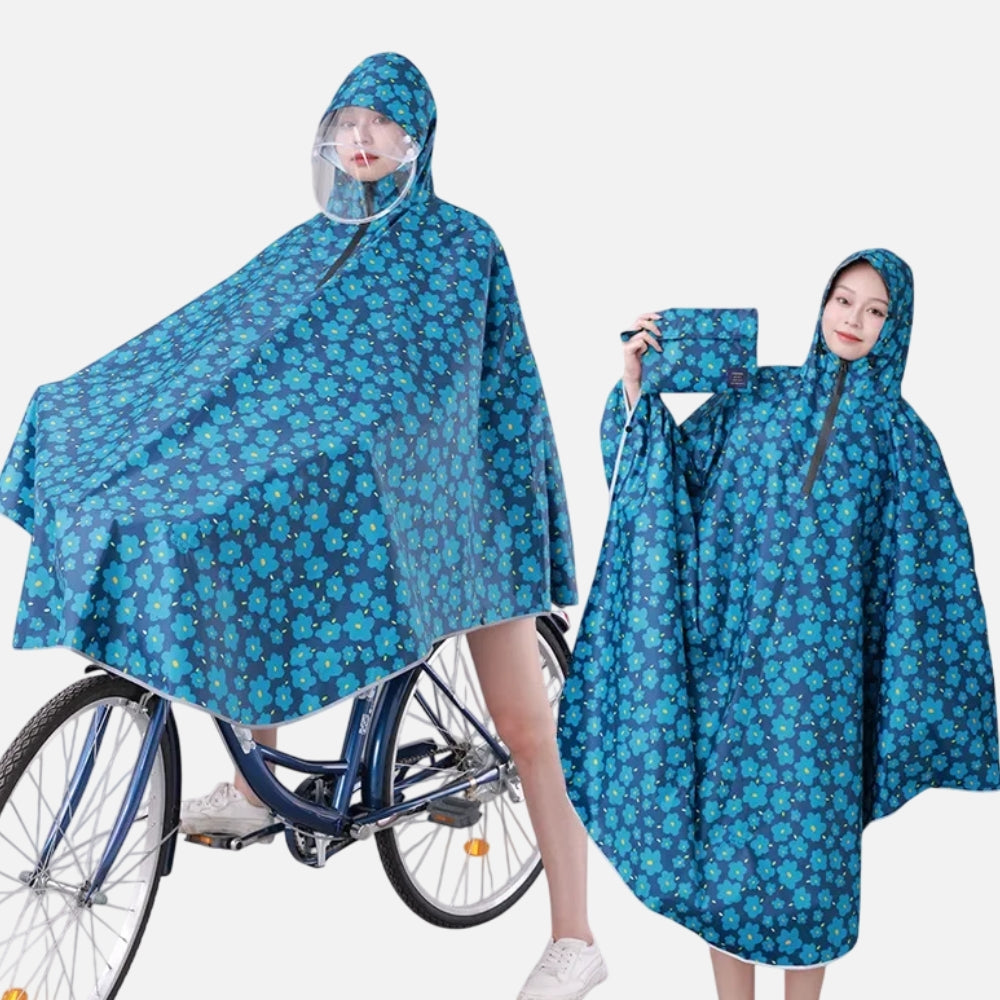 Poncho Vélo Pluie Bleu Fleurs