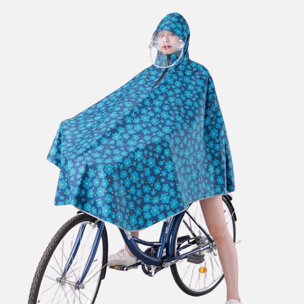 Poncho Vélo Pluie Bleu Fleurs