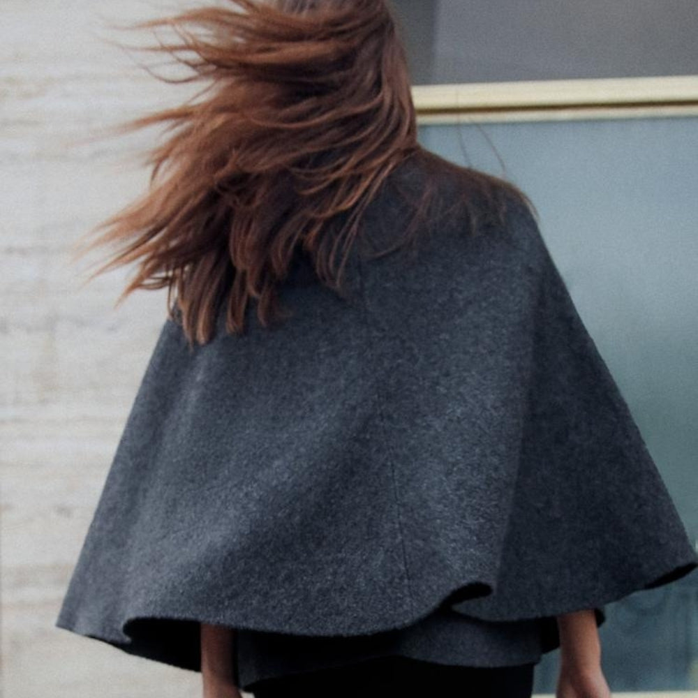 Poncho Femme Gris
