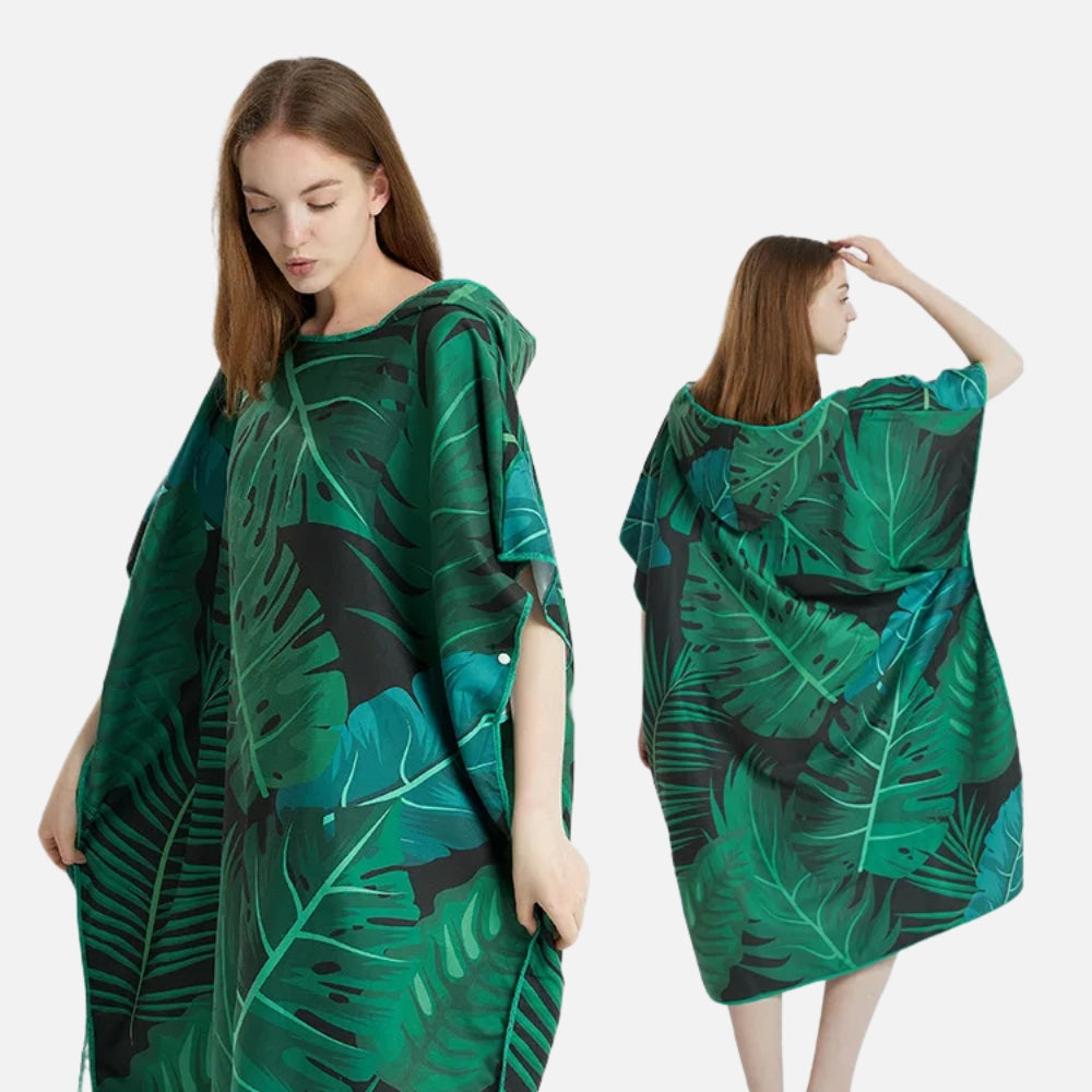 Serviette Poncho Avec Motifs De Feuilles