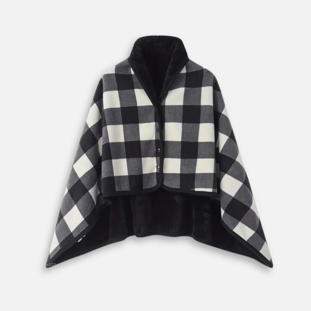 Cape Poncho à Carreaux Noir