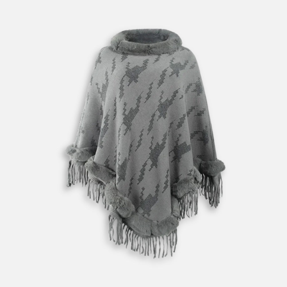 Poncho Col Fourrure Femme