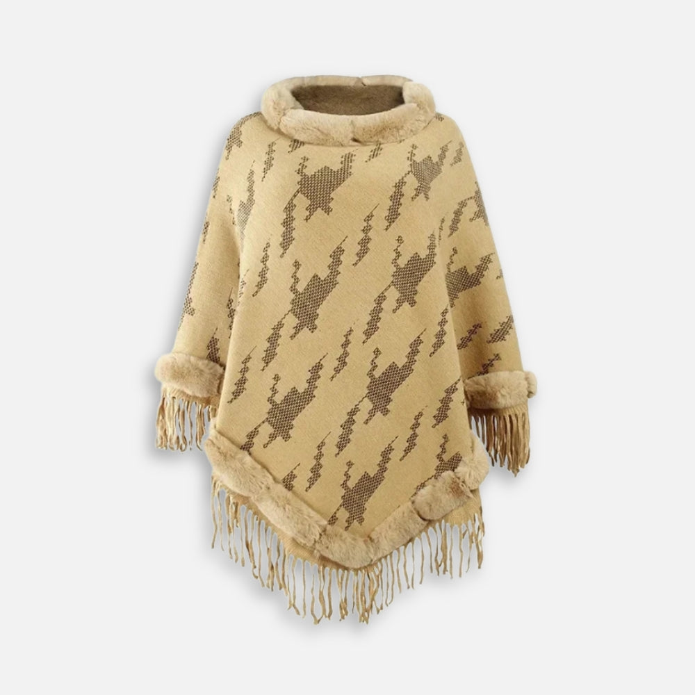 Poncho Col Fourrure Femme