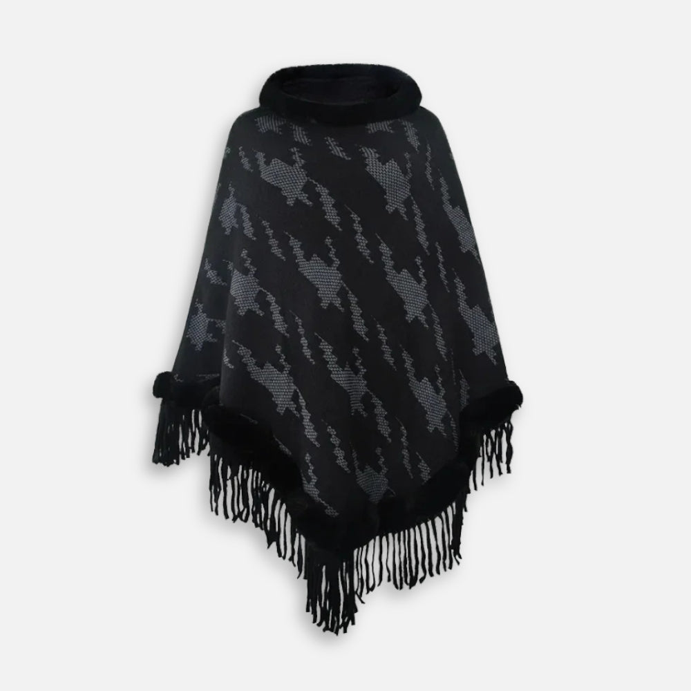 Poncho Col Fourrure Femme